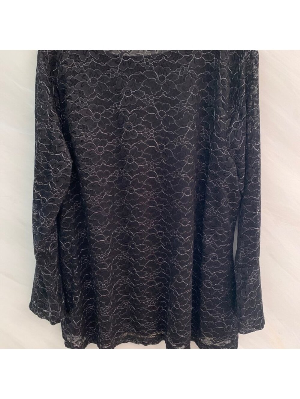 Metallic Lace Bell Sleeve Black Blouse - Picture 2 of 2